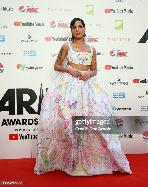Halsey arrives for the 33rd Annual ARIA Awards 2019 at The Star on November 27, 2019 in Sydney, Australia.