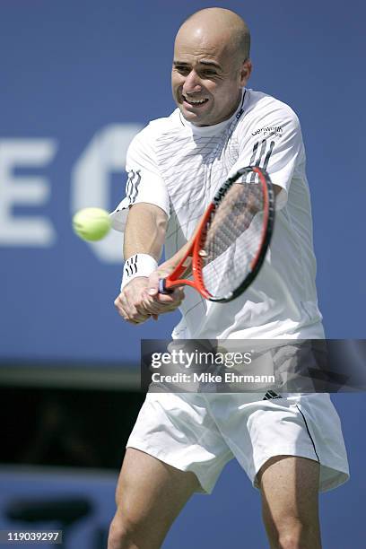 Andre Agassi during his third round match against Benjamin Becker at the 2006 US Open at the USTA Billie Jean King National Tennis Center in Flushing...