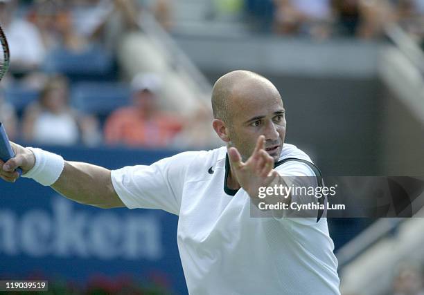 Andre Agassi during his second round match against Florian Mayer at the 2004 US Open in the USTA National Tennis Center in New York on September 2,...