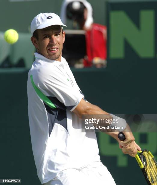 Dominik Hrbaty defeated by David Ferrer in the quarter-final match 6-2, 6-3 at the Nasdaq-100 Open, at Key Biscayne, Florida, on March 30, 2005.