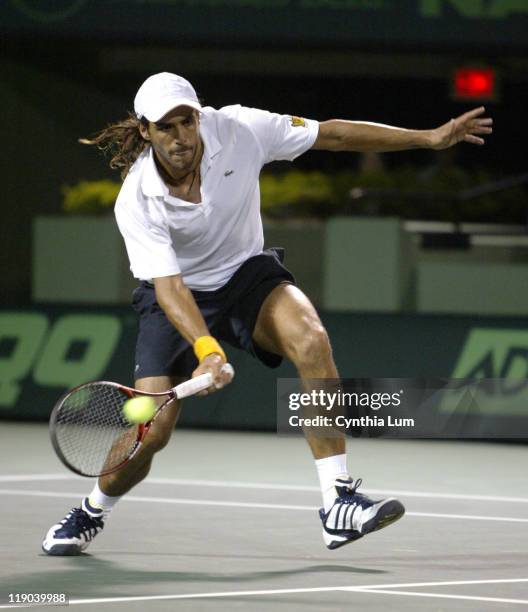 Mariano Zabaleta took Roger Federer to three sets, but Federer defeated Zabaleta 6-2, 5-7, 6-3 in their 3 round match at the Nasdaq-100 Open in Key...