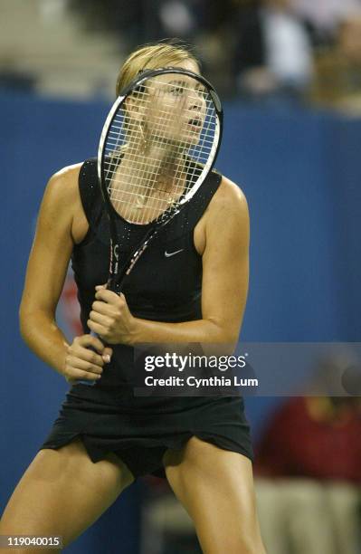 Maria Sharapova during her quarterfinal match against Tatiana Golovin at the 2006 US Open at the USTA Billie Jean King National Tennis Center in...