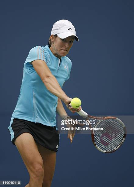 Justine Henin-Haedenne during a first round match against Maria Elena Camerin at the 2006 US Open at the USTA National Tennis Center in Flushing, New...