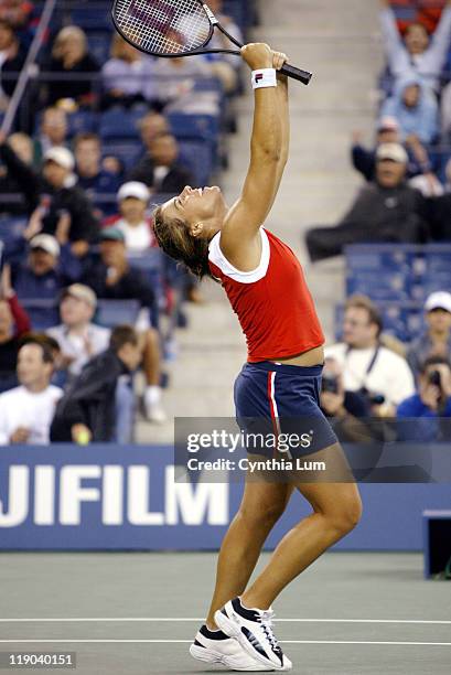 Jennifer Capriati in a rain delayed match that started at 1:30pm and ended at 8:30pm at the 2003 US Open, fourth round women's singles on September...