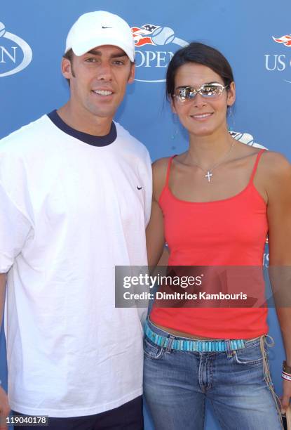 Jason Sehorn & Angie Harmon during Official US Open celebrity Men's singles finals "Buzz" party hosted by the USTA at USTA National Tennis Center in...