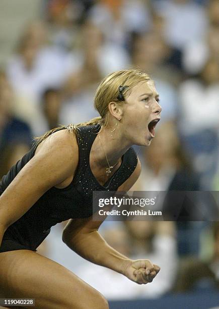 Maria Sharapova during her quarterfinal match against Tatiana Golovin at the 2006 US Open at the USTA Billie Jean King National Tennis Center in...