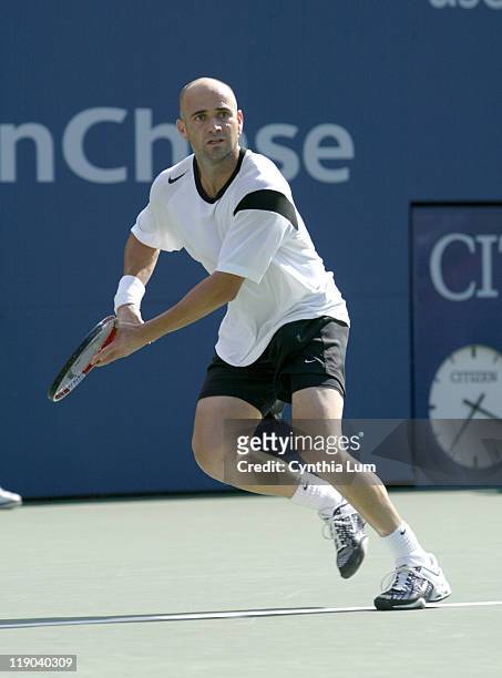 Andre Agassi during his second round match against Florian Mayer at the 2004 US Open in the USTA National Tennis Center in New York on September 2,...