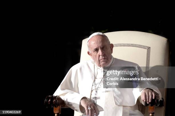 Pope Francis leads his general weekly audience in St. Peter's Square on November 27, 2019 in Vatican City, Vatican.