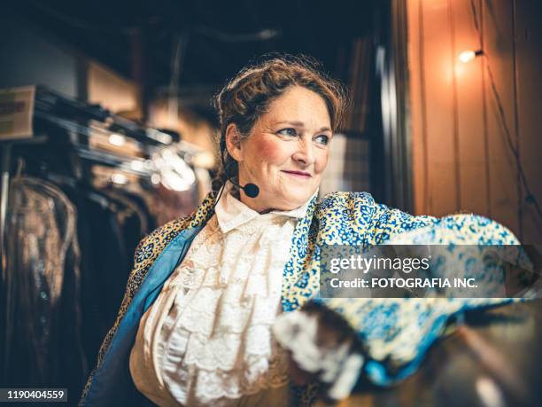opera singer getting ready in dressing room - backstage stock pictures, royalty-free photos & images