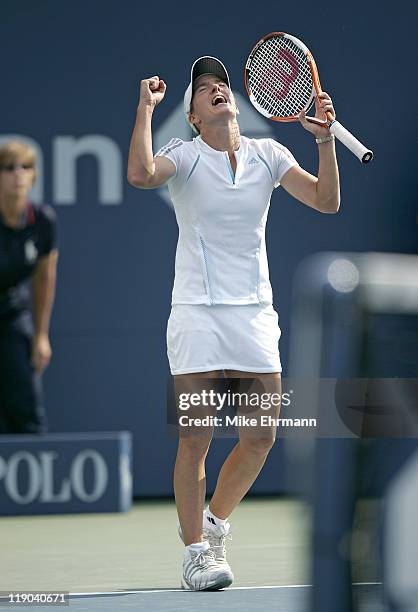 Justine Henin-Hardenne during her semifinal match against Jelena Jankovic at the 2006 US Open at the USTA Billie Jean King National Tennis Center in...