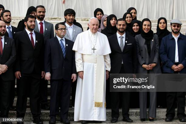Pope Francis greets a delegation from United Arab Emirates in St. Peter's square during his weekly general audience on November 27, 2019 in Vatican...