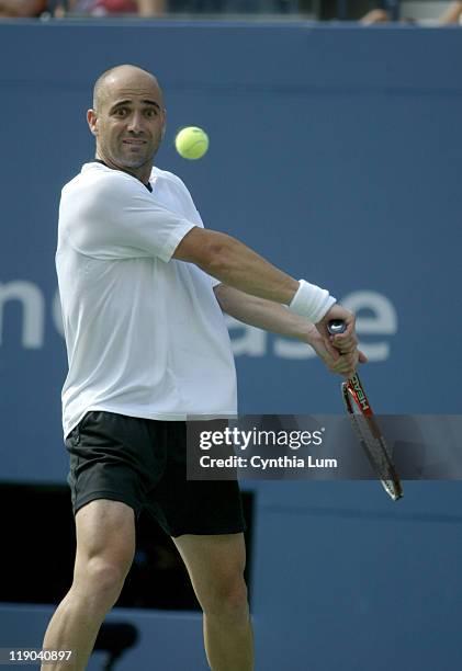 Andre Agassi during his second round match against Florian Mayer at the 2004 US Open in the USTA National Tennis Center in New York on September 2,...