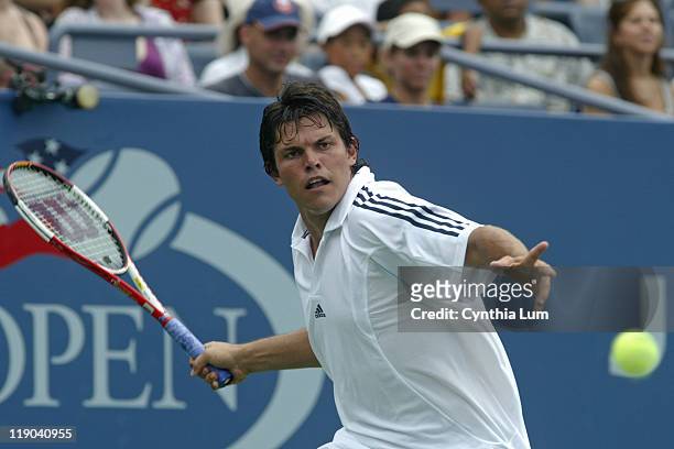 Taylor Dent during his match against Lars Burgsmuller in the first round of the 2005 US Open at the USTA National Tennis Center in Flushing, New York...