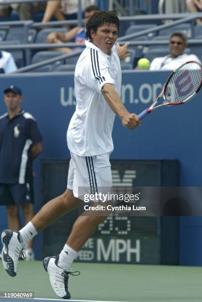 Taylor Dent during his match against Lars Burgsmuller in the first round of the 2005 US Open at the USTA National Tennis Center in Flushing, New York...