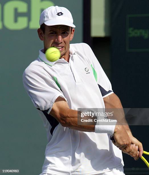 Dominik Hrbaty defeated by David Ferrer in the quarter-final match 6-2, 6-3 at the Nasdaq-100 Open, at Key Biscayne, Florida, on March 30, 2005.