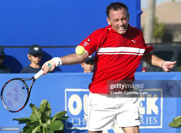 Mikael Pernfors of Sweden in action against Michael Chang of the USA at the Champions Cup Naples, Naples, FL, Players Club & Spa, on March 11, 2006.