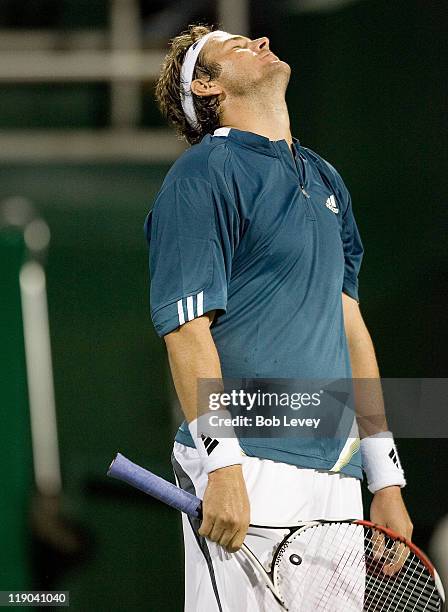 Mardy Fish reacts to a missed shot during match action. Mariano Zabaleta defeated [4]Mardy Fish 7-5 6-4 in 2nd round action at the U.S. Mens Clay...