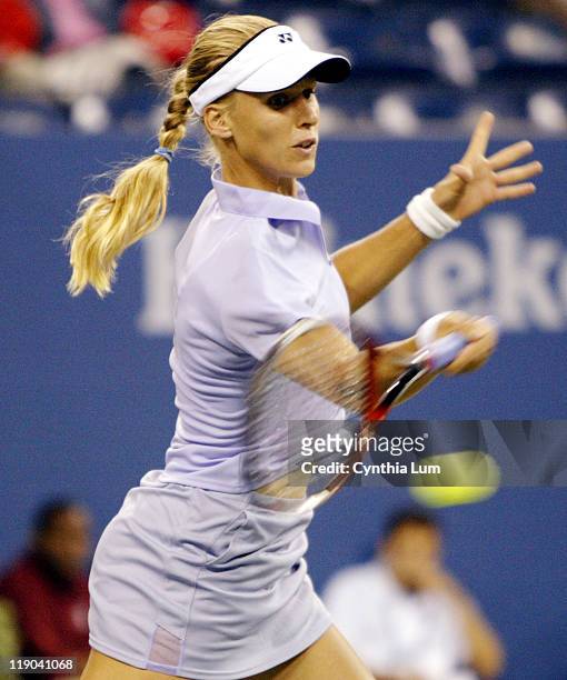Elena Dementieva in a rain delayed match that started at 1:30pm and ended at 8:30pm at the 2003 US Open, fourth round women's singles on September 1,...