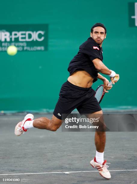 Mariano Zabaleta hits a return against Mardy Fish. Mariano Zabaleta defeated [4]Mardy Fish 7-5 6-4 in 2nd round action at the U.S. Mens Clay Court...