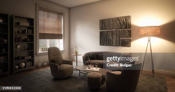 elegante sala de estar - lámpara de piso fotografías e imágenes de stock