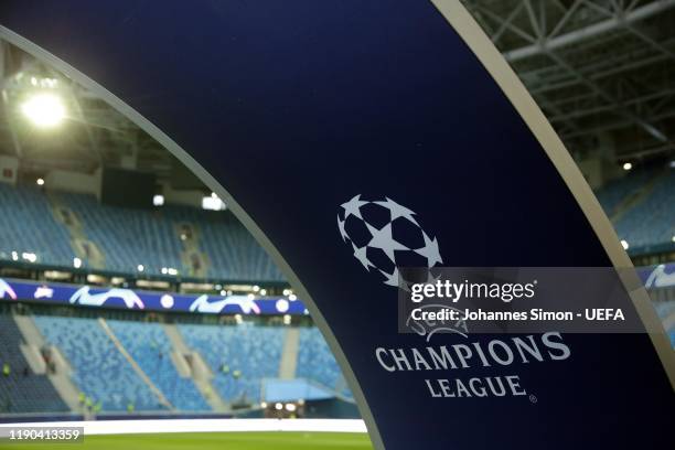 General inside stadium view of the Gazprom-Arena prior to the UEFA Champions League group G match between Zenit St. Petersburg and Olympique Lyon at...