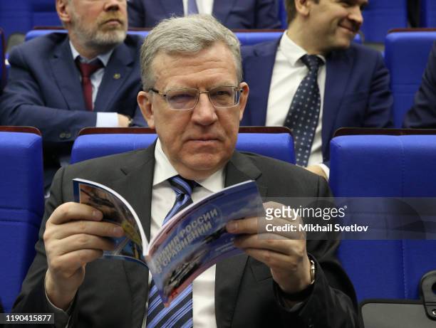 Russian Accounting Chamber Chairman Alexei Kudrin attends an annual meeting with top military officials at the Extended Board of the Ministry of...