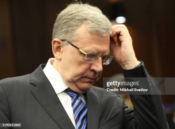 Russian Accounting Chamber Chairman Alexei Kudrin attends an annual meeting with top military officials at the Extended Board of the Ministry of...