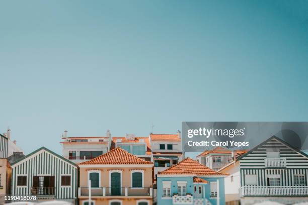 beautiful green portuguese colorful buildings in aveiro,costa nova,portugal - vintage house stock pictures, royalty-free photos & images