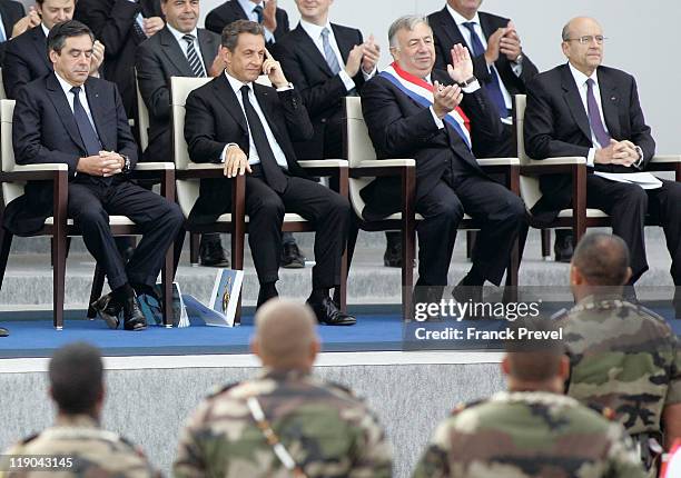 From left : French Prime Minister Francois Fillon, French President Nicolas Sarkozy, French President of the Senate Gerard Larcher and Foreign...