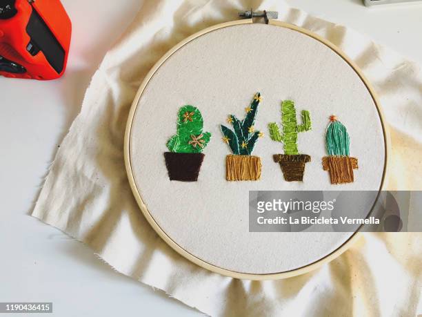 cactus embroidered on frame - embroidery stockfoto's en -beelden