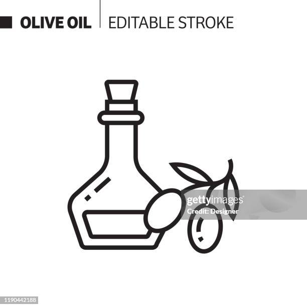 olivenöl linie symbol, umriss vektor symbol illustration. pixel perfekt, editierbarer strich. - oil stock-grafiken, -clipart, -cartoons und -symbole