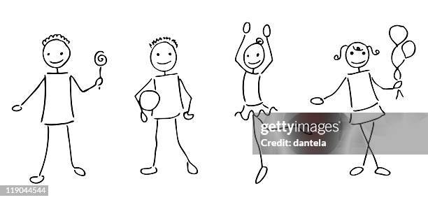 strichmännchen kinder - stick figure stock-grafiken, -clipart, -cartoons und -symbole