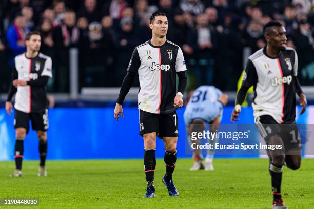 Cristiano Ronaldo of Juventus walks in the field during the UEFA Champions League group D match between Juventus and Atletico Madrid at Juventus...