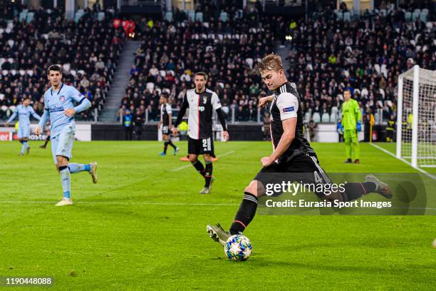 Matthijs de Ligt of Juventus in action during the UEFA Champions League group D match between Juventus and Atletico Madrid at Juventus Arena on...