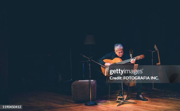 mannelijke gitarist die op het podium presteert - acoustic music stockfoto's en -beelden