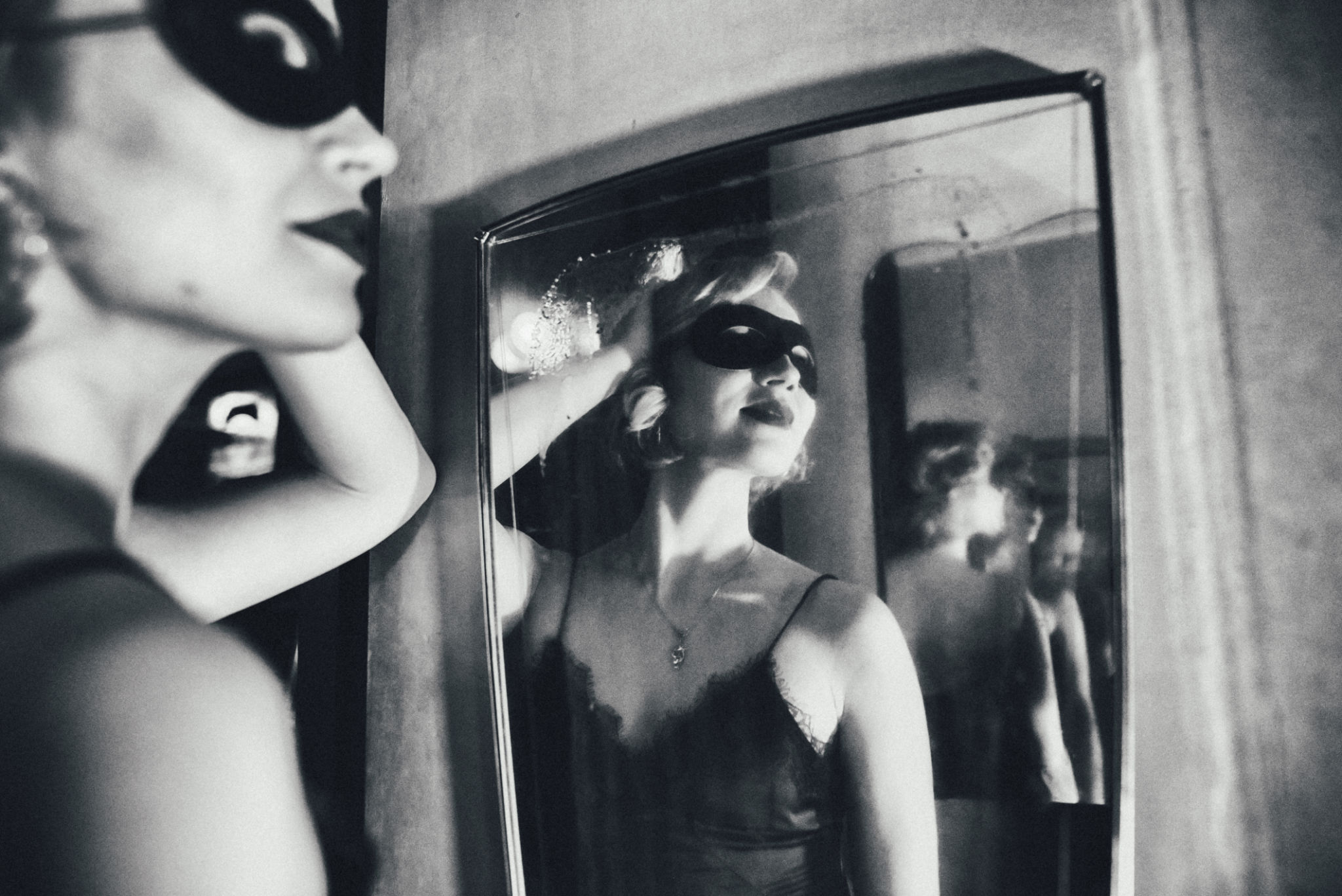The beautiful one with the mask in the mirror The beautiful one with the mask in the mirror