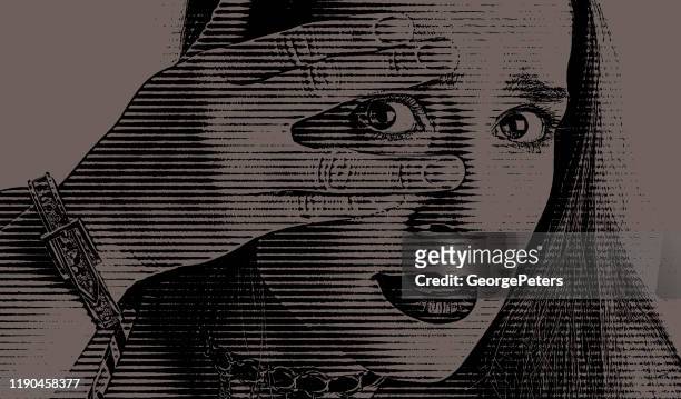 woman peeking through fingers with shocked expression - blind date stock illustrations