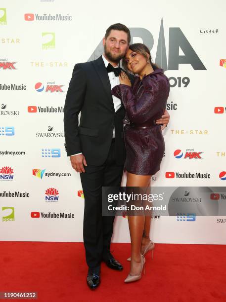 Themeli Magripilis and Jessica Mauboy arrives for the 33rd Annual ARIA Awards 2019 at The Star on November 27, 2019 in Sydney, Australia.