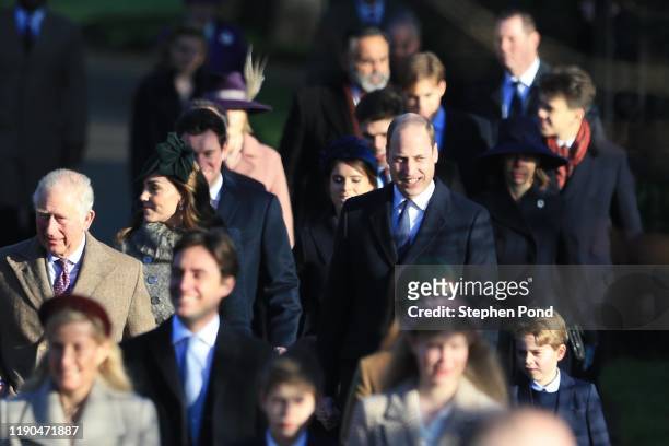 Prince Charles, Prince of Wales, Prince William, Duke of Cambridge, Catherine, Duchess of Cambridge and Prince George attend the Christmas Day Church...