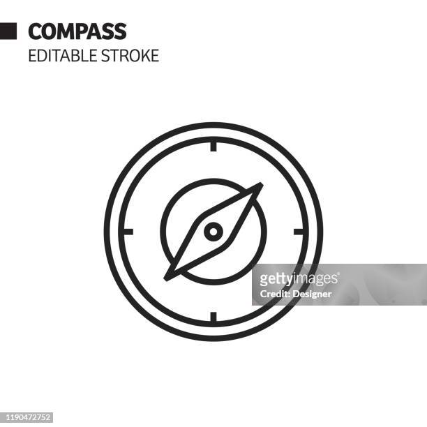 kompass linie symbol, umriss vektor symbol illustration. pixel perfekt, editierbarer strich. - kompass stock-grafiken, -clipart, -cartoons und -symbole