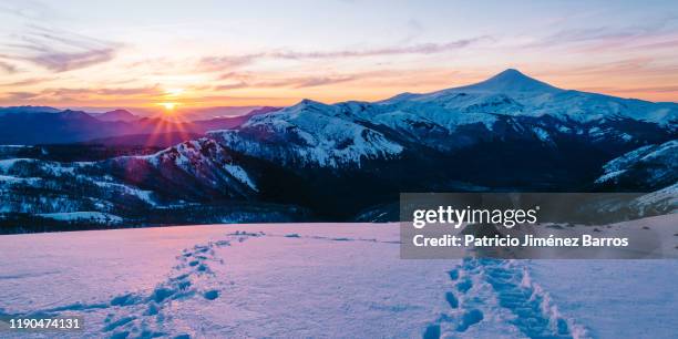 volcan villarrica sunset - active volcano stock pictures, royalty-free photos & images