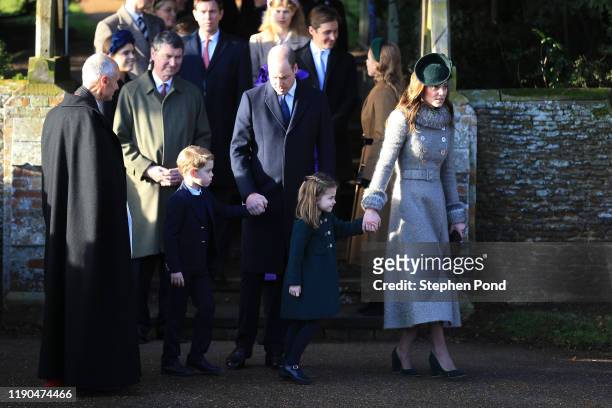 Prince William, Duke of Cambridge, Prince George, Princess Charlotte and Catherine, Duchess of Cambridge attend the Christmas Day Church service at...