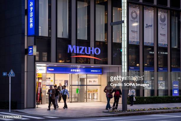 Japanese multinational banking and financial services corporation Mizuho Bank branch seen in Tokyo.
