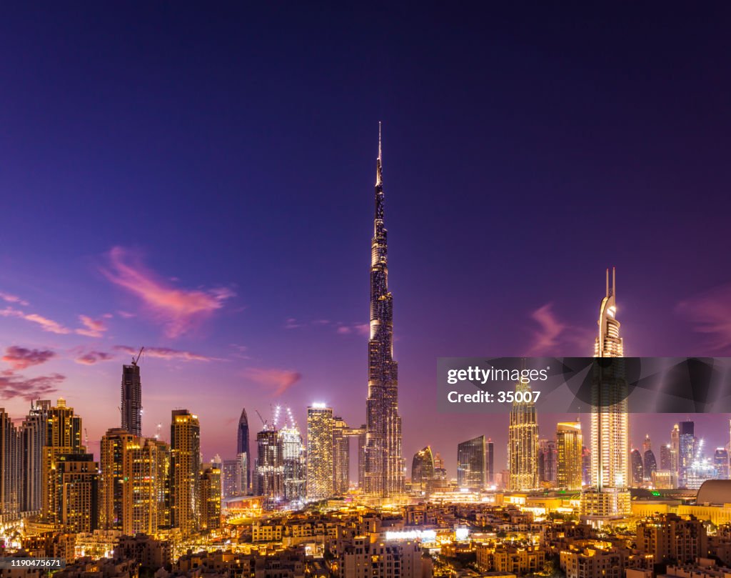 Dubai city skyline at night, united arab emirates