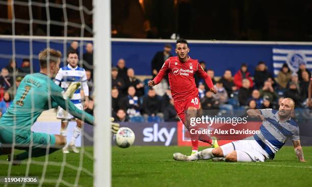 João Carvalho of Nottingham Forest scores his team's third goal during the Sky Bet Championship match between Queens Park Rangers and Nottingham...