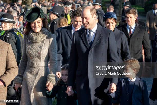 Catherine, Duchess of Cambridge and Prince William, Duke of Cambridge with Prince George of Cambridge and Princess Charlotte of Cambridge attend the...