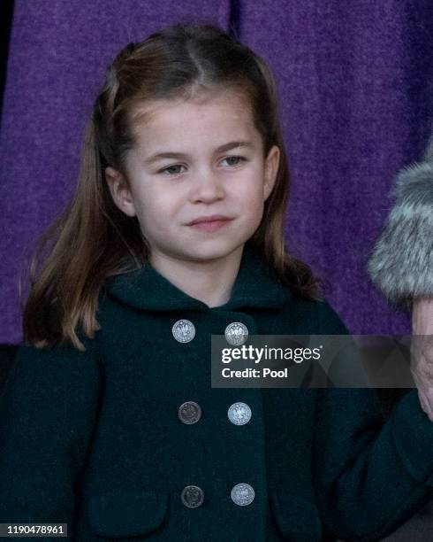 Princess Charlotte of Cambridge attends the Christmas Day Church service at Church of St Mary Magdalene on the Sandringham estate on December 25,...