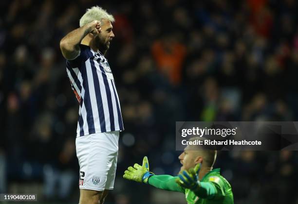 Charlie Austin of West Bromwich Albion celebrates scoring the 4th goal during the Sky Bet Championship match between West Bromwich Albion and Bristol...