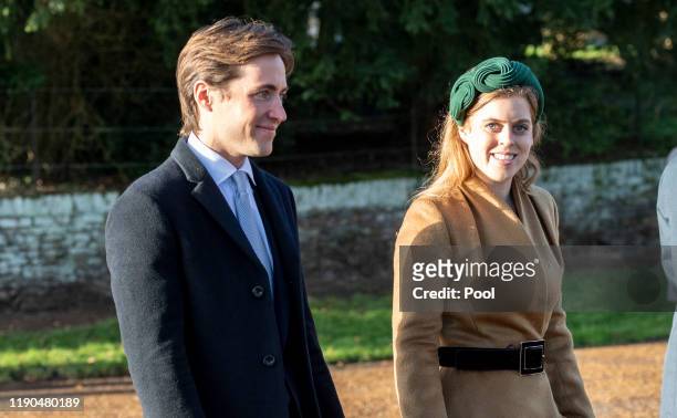 Princess Beatrice and Edoardo Mapelli Mozziconi attend the Christmas Day Church service at Church of St Mary Magdalene on the Sandringham estate on...