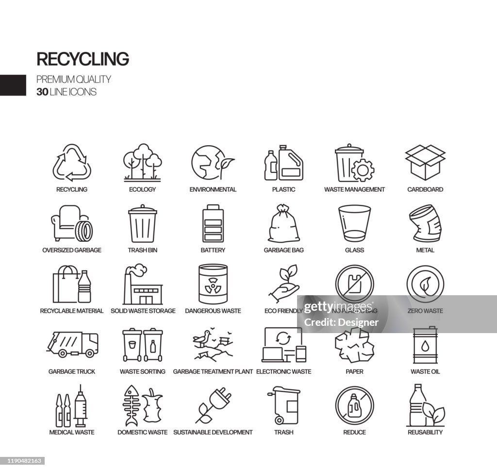 Eenvoudige set van recycling gerelateerde vector lijn iconen. Outline Symbol-collectie